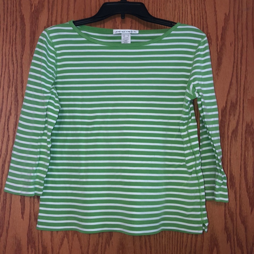 Jones New York green and white striped tee